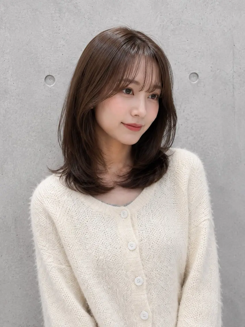 ミディアム カラー パーマ ヘアアレンジ レイヤーカット ストレートパーマ カット ヘアカラー トリートメント 透明感カラー レイヤー/コウスケのヘアスタイル