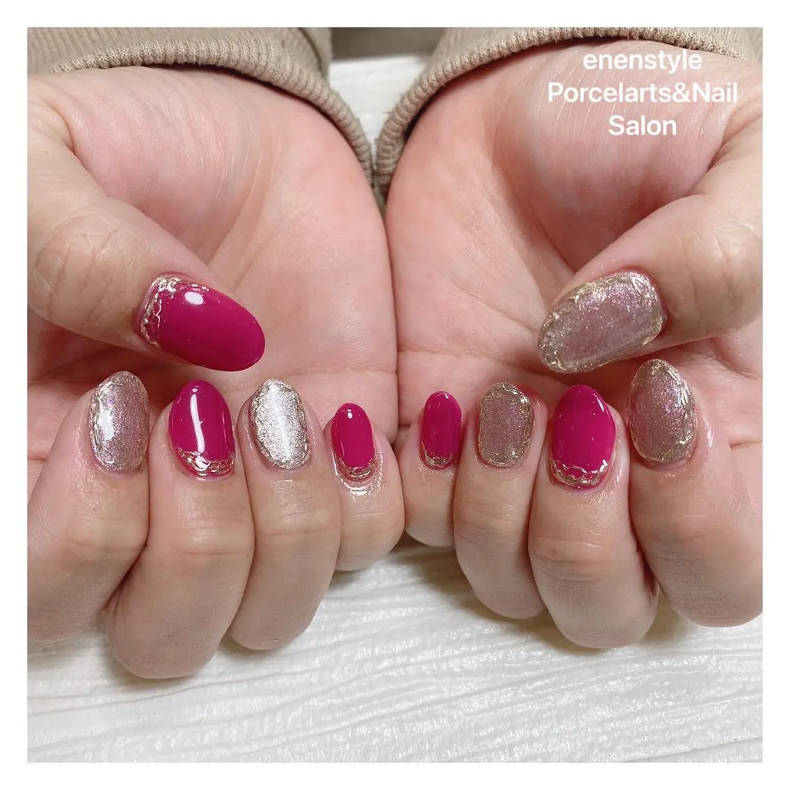 ミディアム ネイル ハンドネイル 🐾enen style 🐾のネイルデザイン