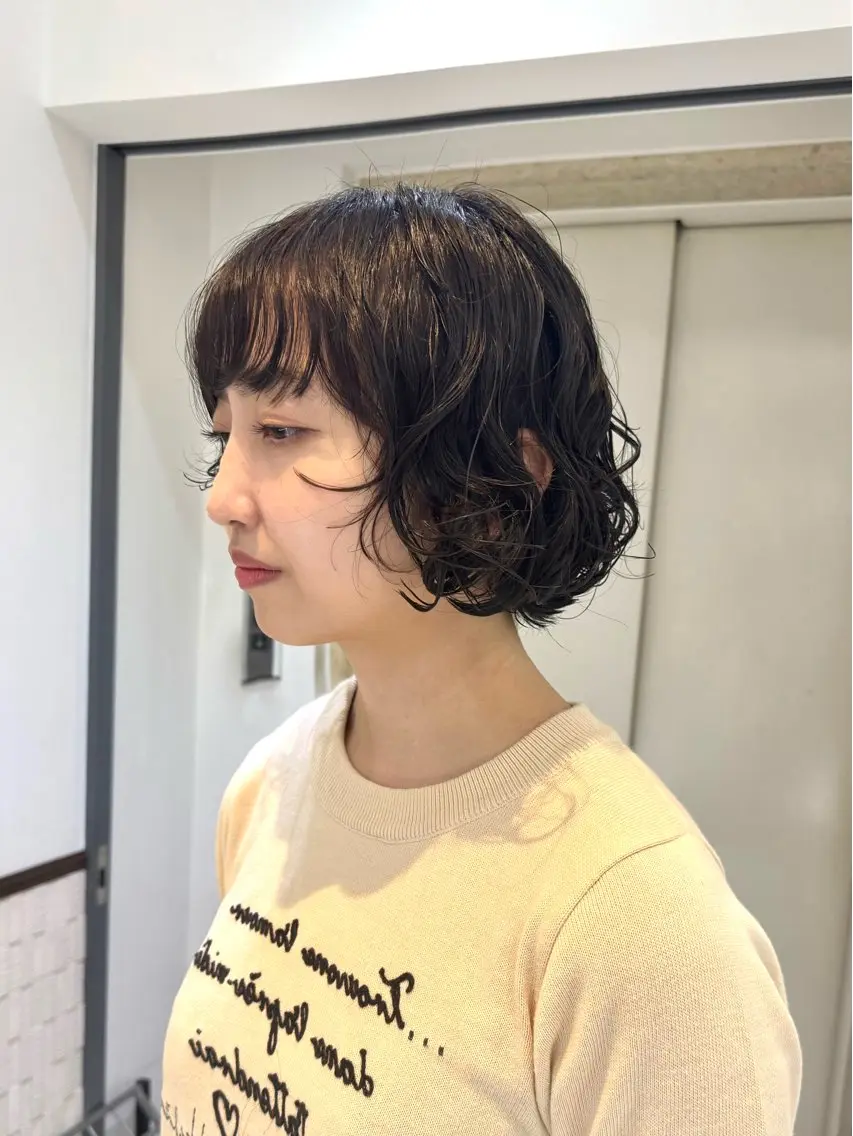 ショート パーマ ショートボブ ボブ ショートヘア カット パーマ トリートメント 🌀デジタルパーマ ボブ　萩原　龍のヘアスタイル