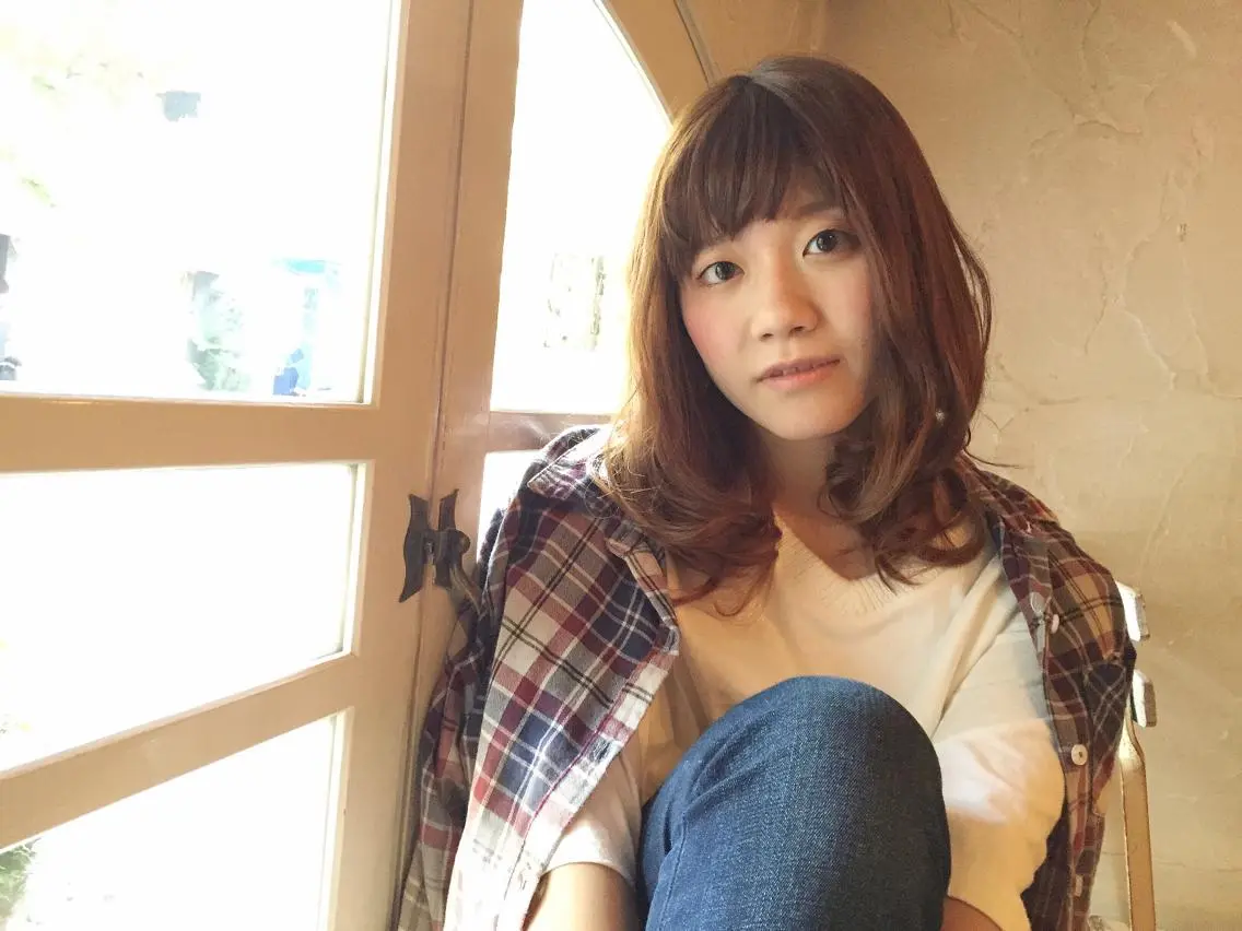 ミディアム セミロング ロング カラー パーマ 鎌田 祥江のヘアスタイル