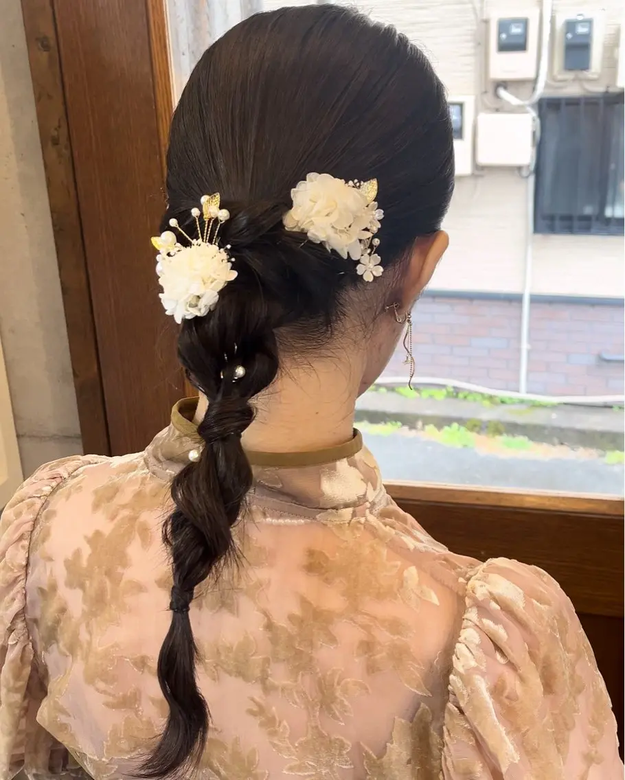 セミロング ヘアアレンジ 結婚式・ブライダル ヘアセット 石井 綺乃のヘアスタイル