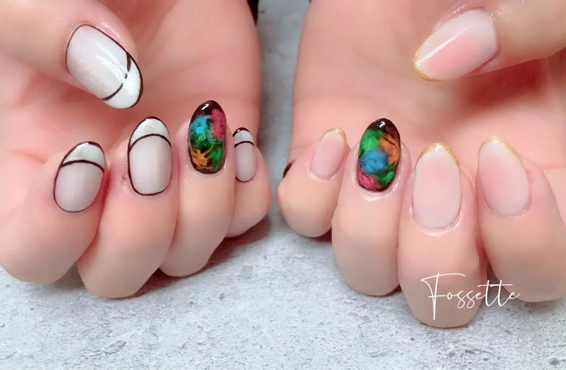 ネイル チークネイル フレンチネイル オンブレフレンチ ハンドネイル nailsalon Fossetteのネイルデザイン
