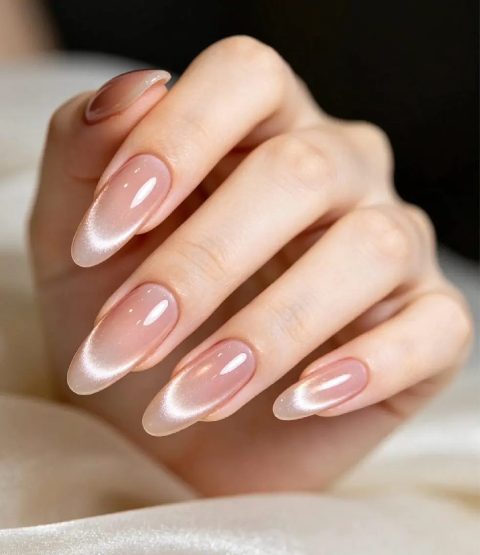 ネイル アートネイル オーロラネイル チークネイル 長さ出し フレンチネイル ハンドネイル Yumi Nail Seiのネイルデザイン