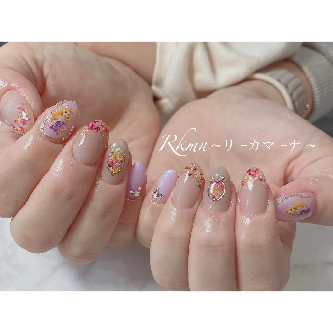 ネイル アートネイル ピンク パープル 春ネイル ハンドネイル フットネイル ハンドケア Rkmn ~リ-カマ-ナ~のネイルデザイン