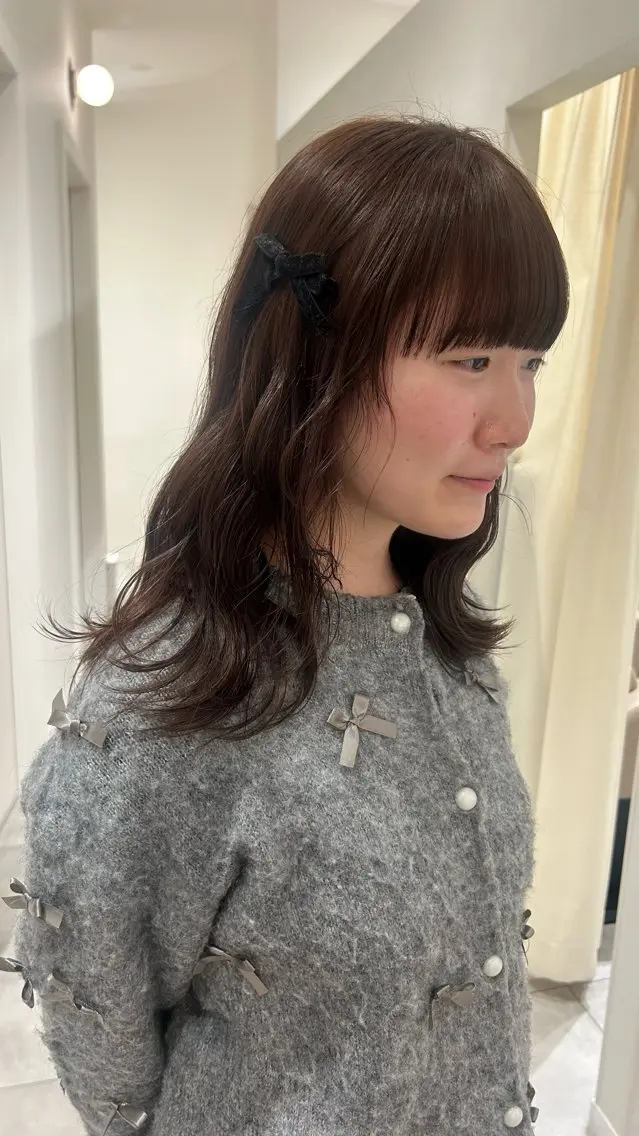 ミディアム カラー ベージュカラー ピンクカラー ヘアカラー オリーブベージュ/ ブリーチなし透明感のヘアスタイル