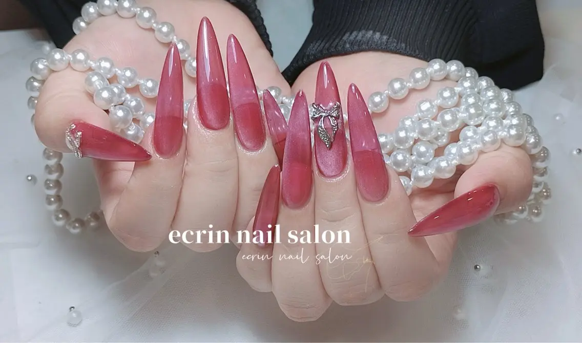 ネイル ロングネイル マグネットネイル リボン ネイルチップ ハンドネイル ハンドケア ecrin nail salon錦糸町のネイルデザイン