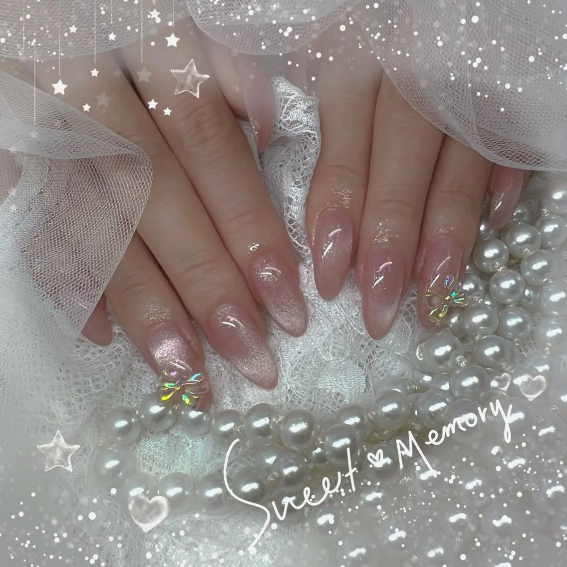 ネイル チークネイル フレンチネイル ガーリー ガラスフレンチ グラデーション Chill Nailsalonのネイルデザイン