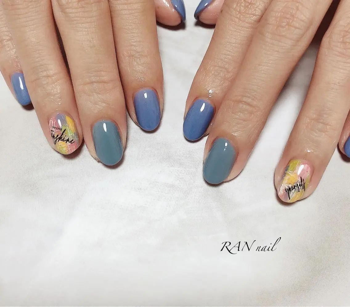 ネイル ブルー フレンチネイル ジェルネイル グリーン ニュアンスネイル RAN nailのネイルデザイン