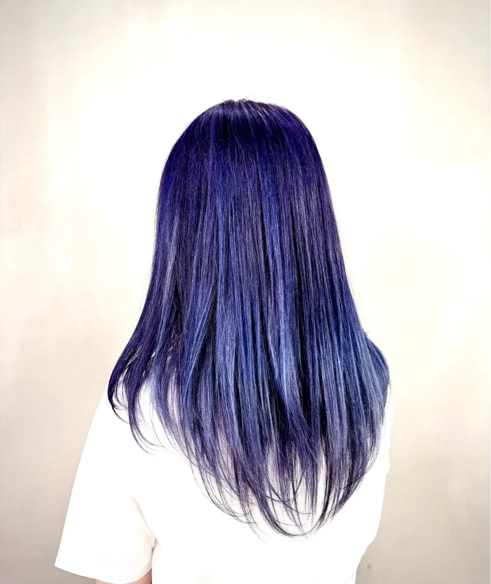 ロング カラー ブリーチ ブルーカラー パープルカラー たなかあゆ✨浦和✨ ブリーチ特化のヘアスタイル