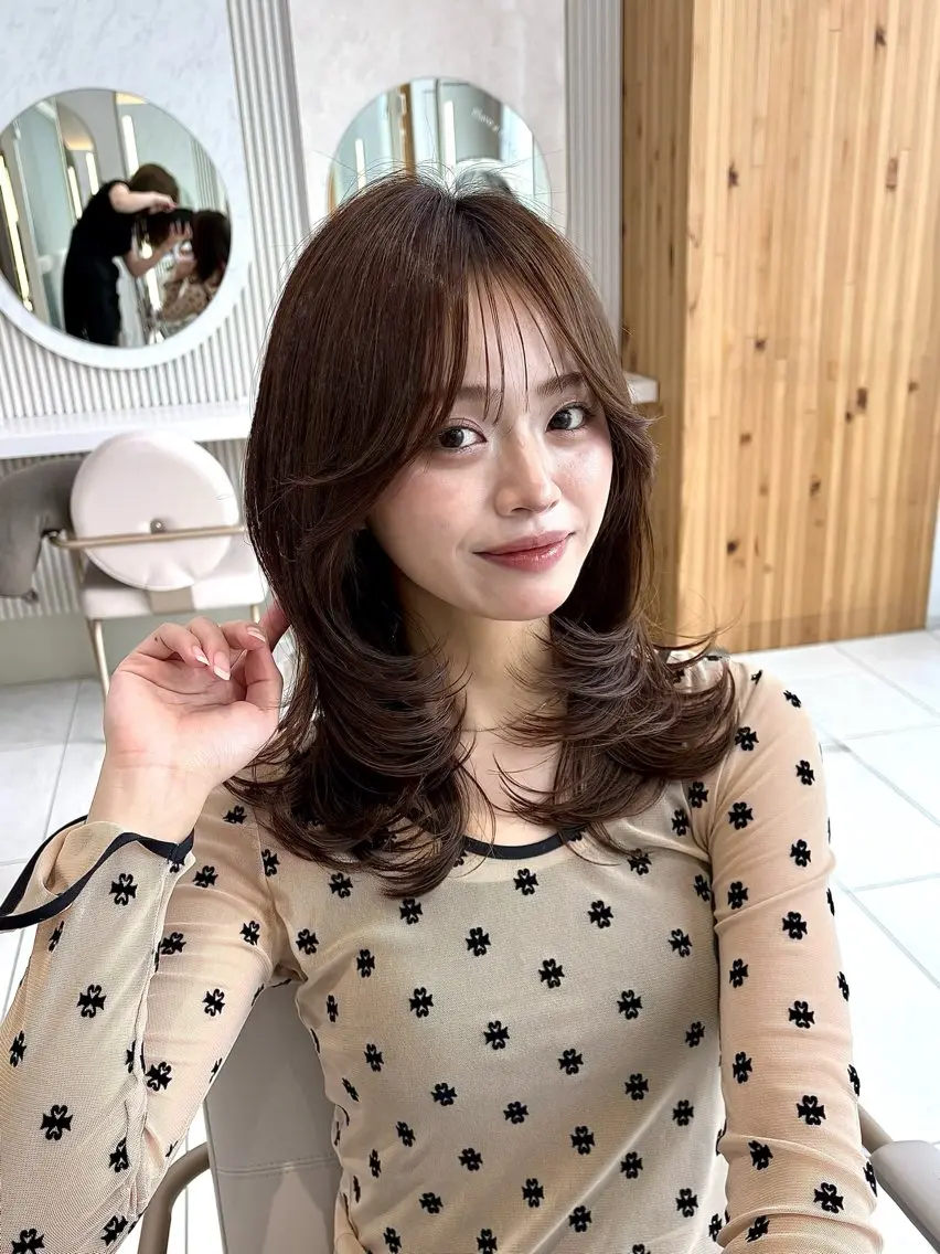 ミディアム カット ヘアカラー トリートメント かなこ/ミディアム レイヤー/ワンカールのヘアスタイル