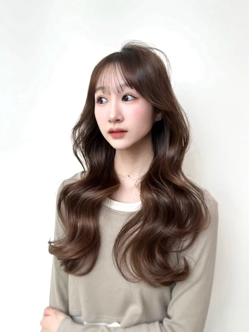 ロング カラー ショコラグレージュ グレージュ くびれヘア 韓国風ヘア レイヤーカット 🇰🇷韓国風くびれ ヘア🇰🇷中村優大のヘアスタイル