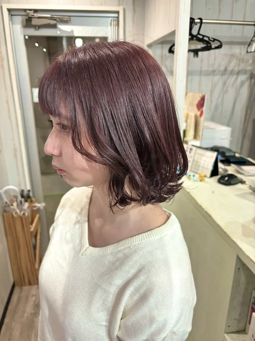 ミディアム カラー ヘアアレンジ ブラウンカラー ピンクカラー ピンクブラウン 桑原 由理のヘアスタイル