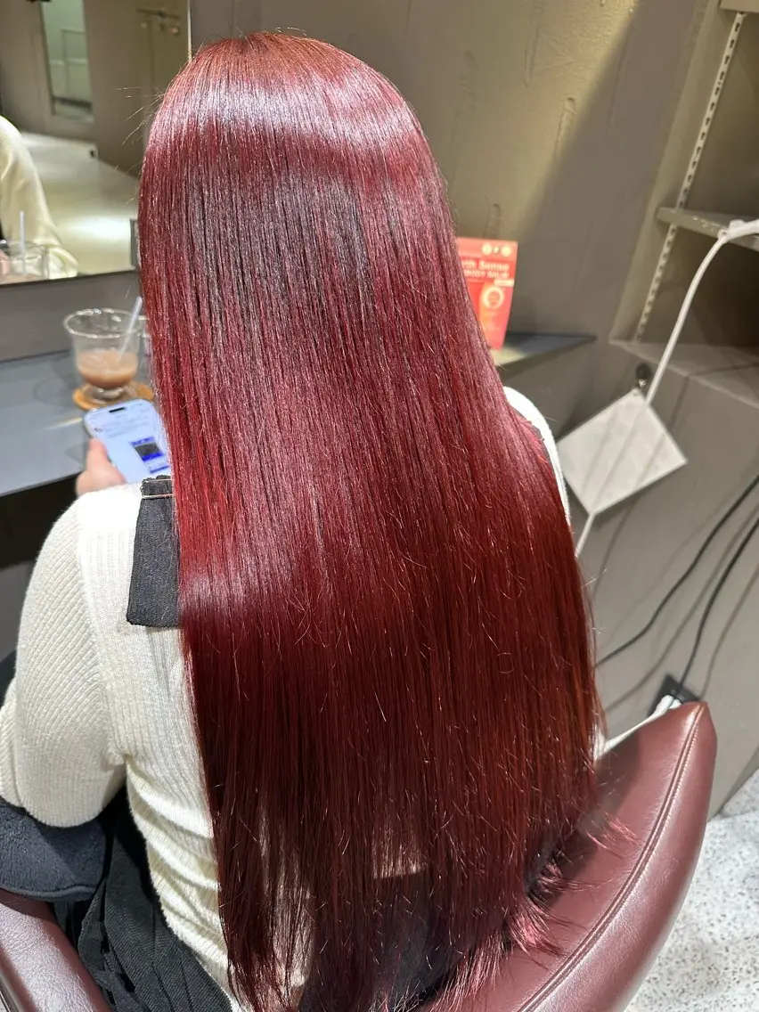 ロング カラー レッドカラー ヘアカラー ︎メンズカット✨セル ｢col大通り」🍀のヘアスタイル