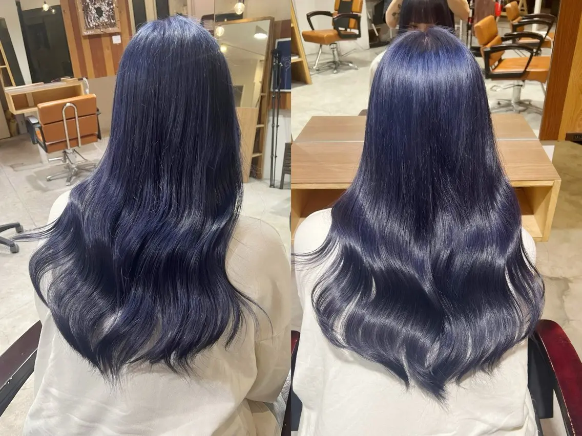 ロング カラー ブルーカラー ブルーバイオレット バイオレットカラー エクステ⭐️艶カラー koukiのヘアスタイル