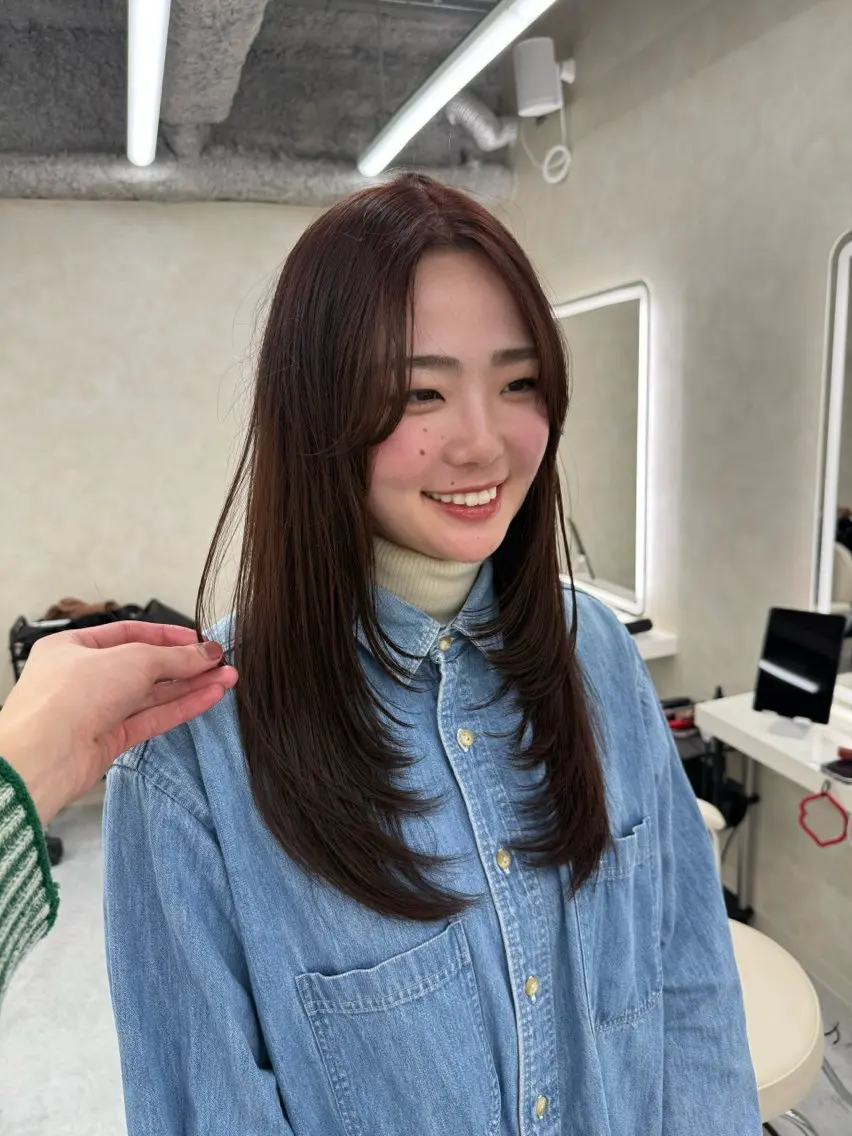 セミロング カラー ブラウンカラー レッドカラー レイヤーカット レイヤー/縮毛矯正 /新宿/佐藤巧己✨のヘアスタイル