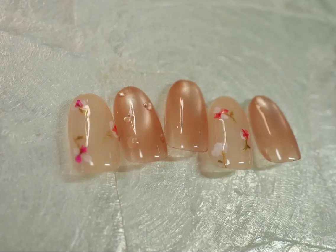 ネイル オーロラネイル 桜ネイル フラワーネイル フットネイル フレンチネイル ハンドネイル kikinail 溝の口のネイルデザイン