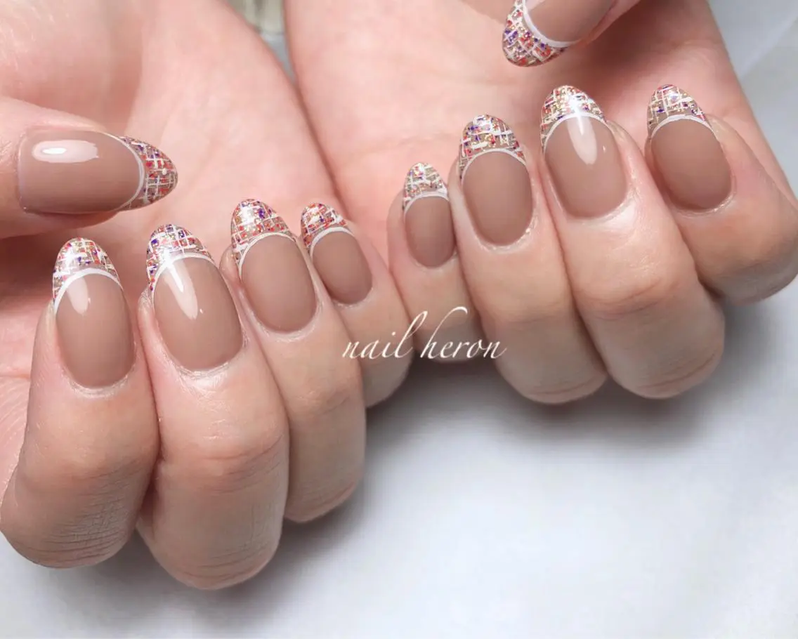 ネイル フレンチネイル ツイードネイル ハンドネイル saki_ nail heronのネイルデザイン