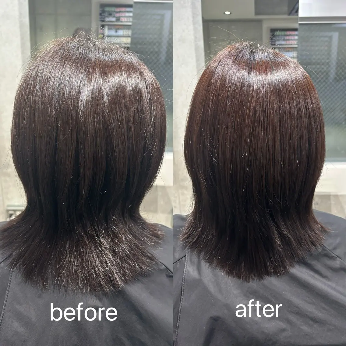 ミディアム 縮毛矯正 デザインカラー みさのヘアスタイル