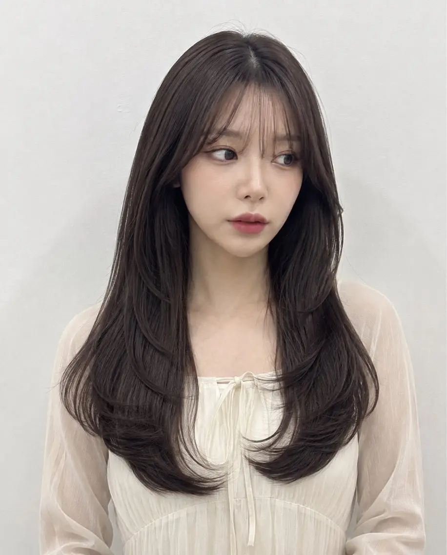 ロング カラー くびれヘア 顔周りカット レイヤーカット 小顔カット カット ヘアカラー トリートメント モテ🤍トレンドヘア /新宿/ワカナのヘアスタイル