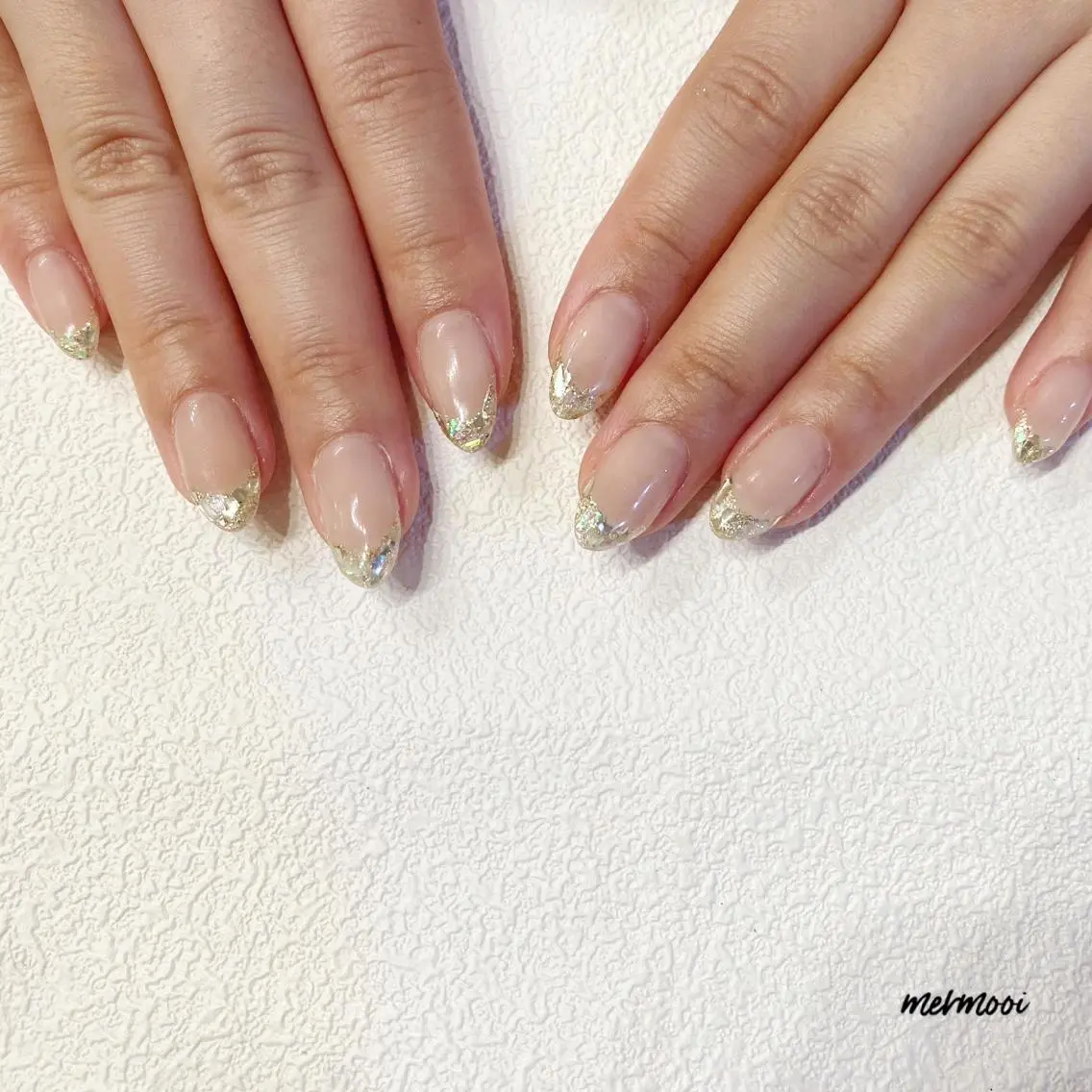 ネイル フレンチネイル ガラスフレンチ ラメ(グリッター) mermooi nailのネイルデザイン