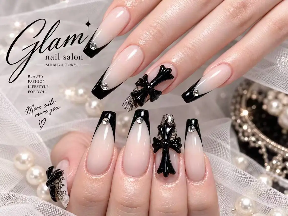ネイル ハンドネイル エツメ💅 長さ出し🎀デザインのネイルデザイン