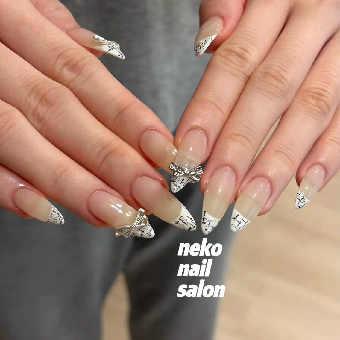 ネイル フレンチネイル ツイードネイル ハンドネイル neko nailのネイルデザイン