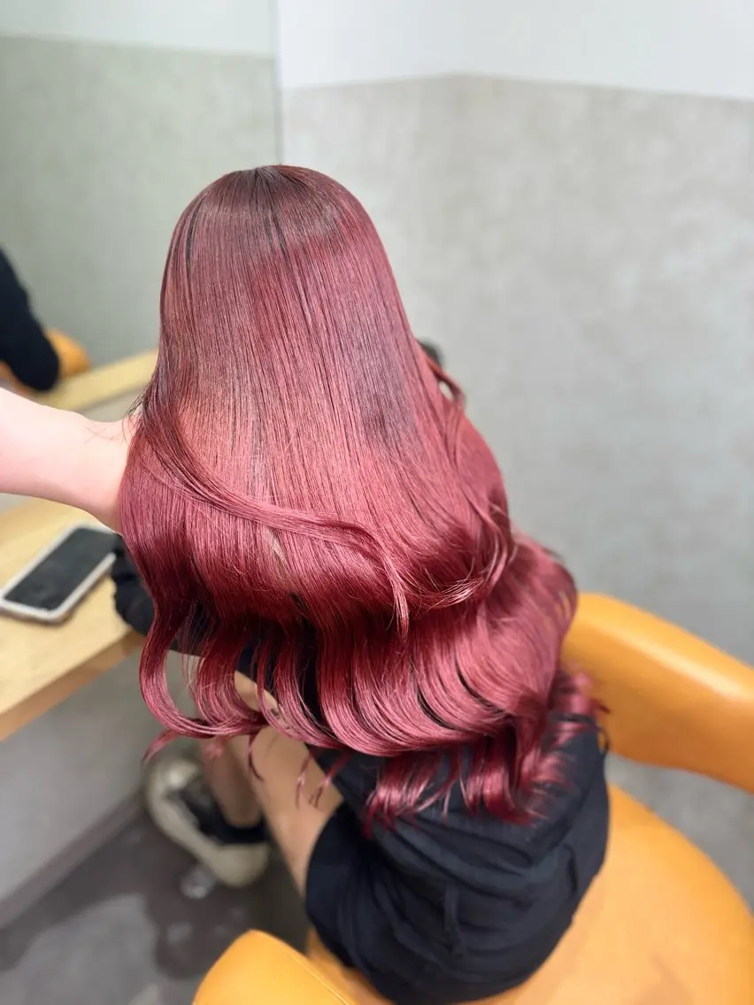 ロング カラー ヘアアレンジ ブリーチ ボルドーカラー ケアブリーチ トリートメント 韓国ヘア指名率 No. 1小堀京介のヘアスタイル