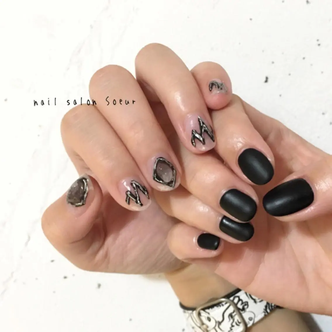 ネイル アートネイル 長さ出し ジェルネイル マットネイル ミラーネイル ハンドネイル nail salon Soeurのネイルデザイン