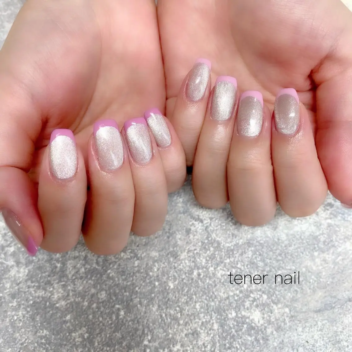 ネイル フレンチネイル マグネットネイル ピンク テネルネイル tener nailのネイルデザイン