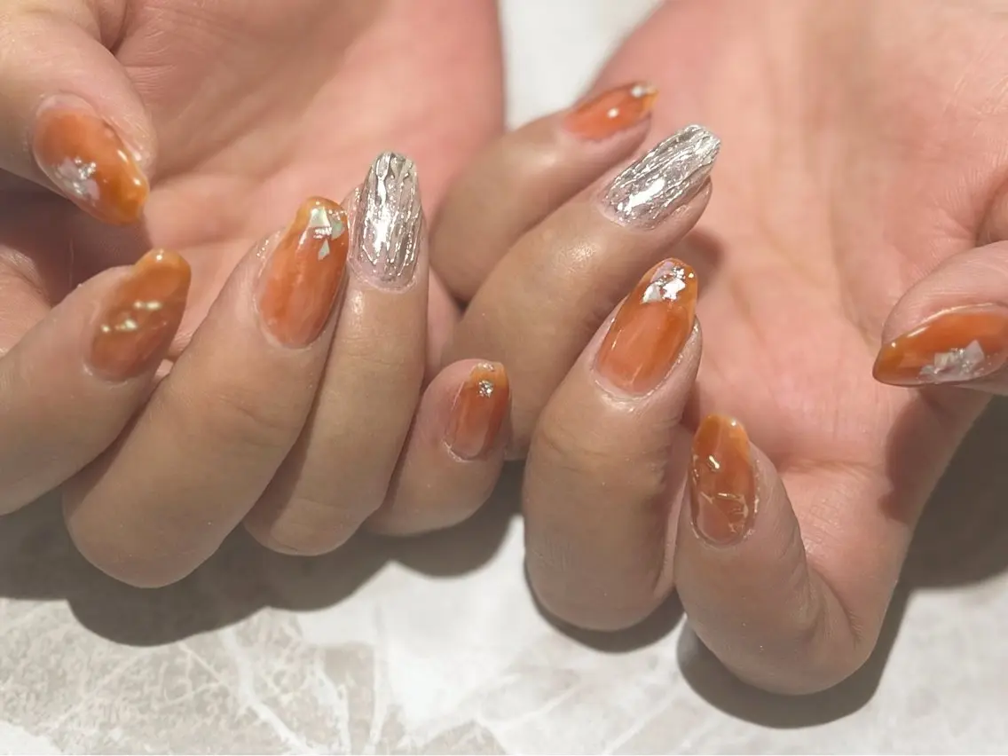 ネイル フットネイル ニュアンスネイル オレンジ シンプルネイル 春ネイル nail fufla ♡yamane♡のネイルデザイン