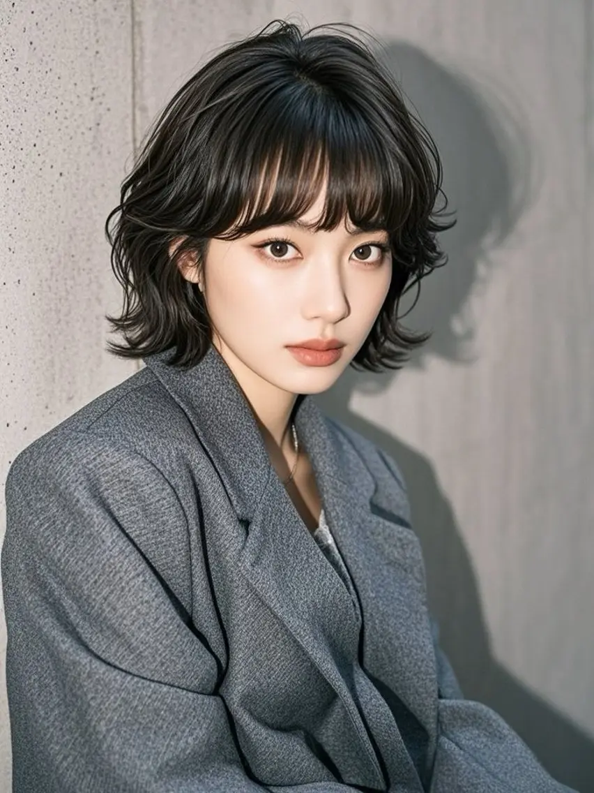 ミディアム ショートボブ ミディアムレイヤー ミディアムパーマ アッシュ ボブ カット ヘアカラー ウルフカット 811 大阪梅田 ウルフのヘアスタイル