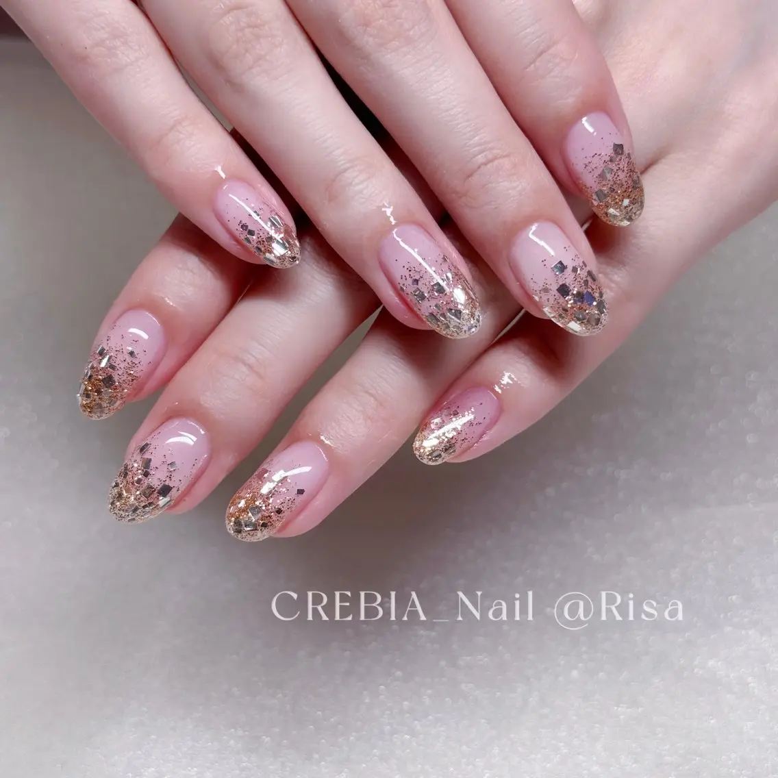 ネイル グラデーション ラメ(グリッター) ラメグラデーション ハンドネイル CREBIA Nailのネイルデザイン