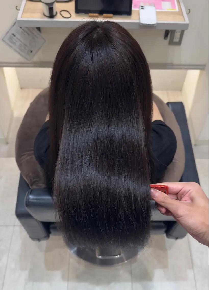 ロング カラー ブラウンカラー ダークブラウン ヘアカラー トリートメント かんた /百道浜・髪質改善のヘアスタイル