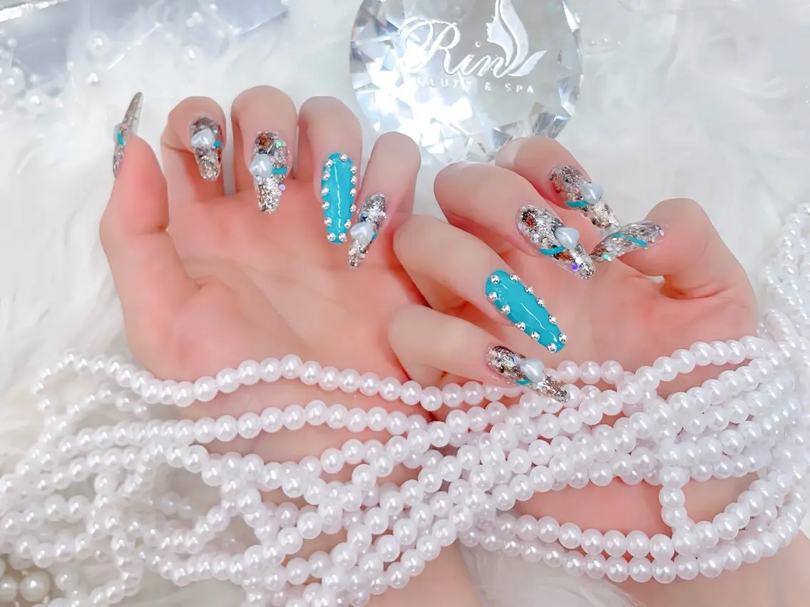 ネイル クリアネイル ドット フットネイル ジェルネイル グリーン ハンドネイル Rin Nail 新大久保店のネイルデザイン