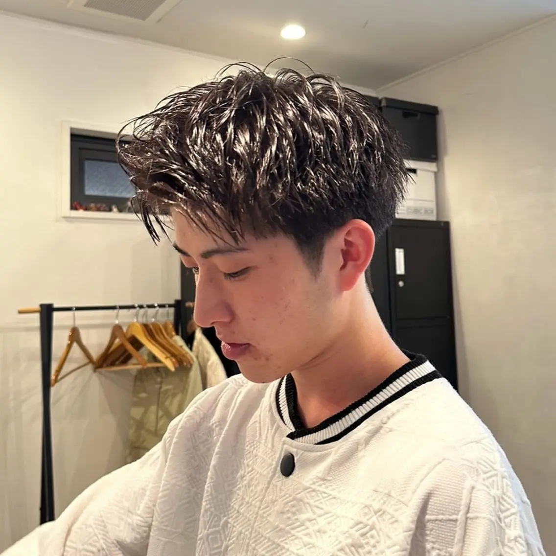 ショート パーマ メンズ アップバング ビジネス メンズ就活ヘア メンズショート スパイキーショート カット トリートメント 【メンズヘア】 原宿/Kasumiのヘアスタイル