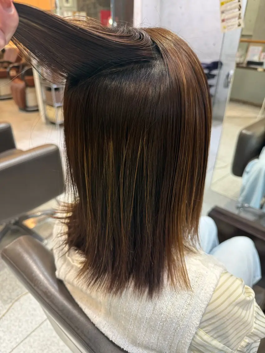 ミディアム ハイライト 縮毛矯正 カット 縮毛矯正 右京|美髪特化 【Prism池袋】のヘアスタイル