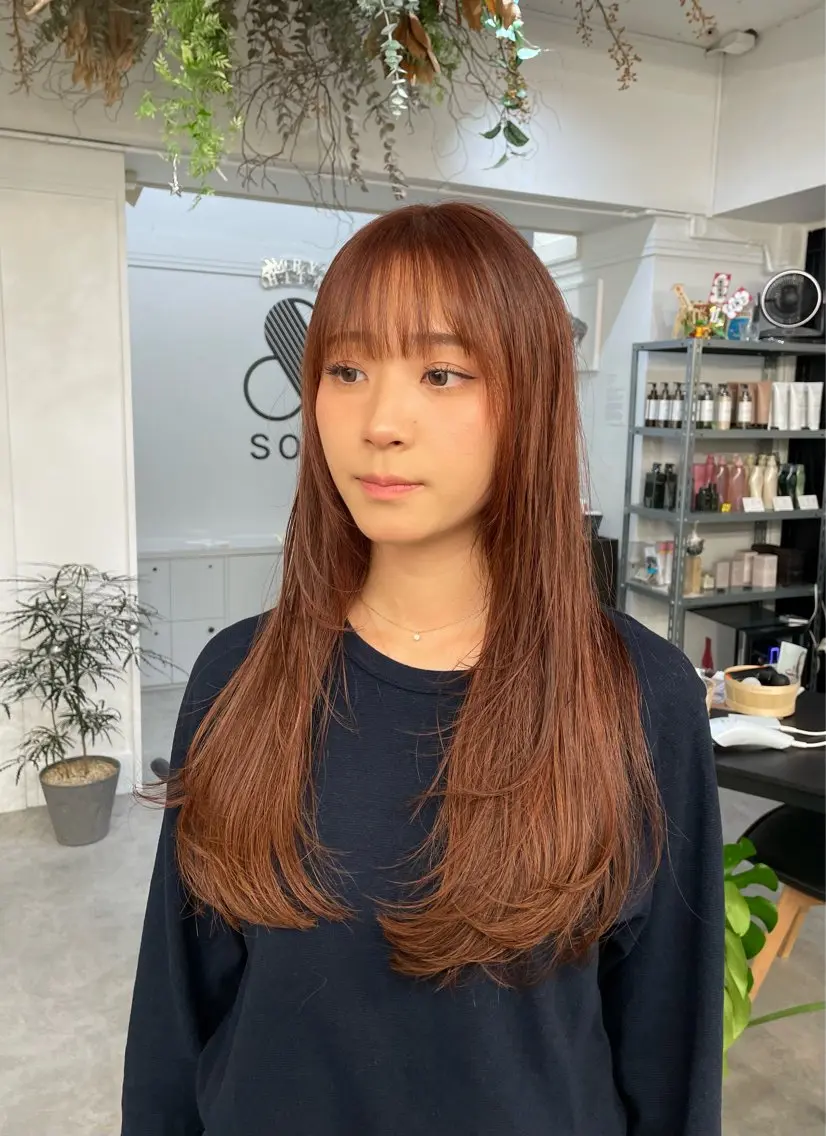 セミロング カラー ブラウンカラー オレンジ オレンジブラウン 顔まわりレイヤー レイヤーカット ヘアカラー トリートメント 川上拓真 ✂︎学芸大学のヘアスタイル