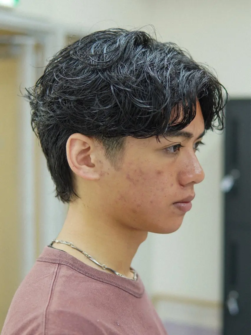 ミディアム パーマ メンズ カット パーマ トリートメント メンズパーマ特化 カバヤマ　リョウのヘアスタイル