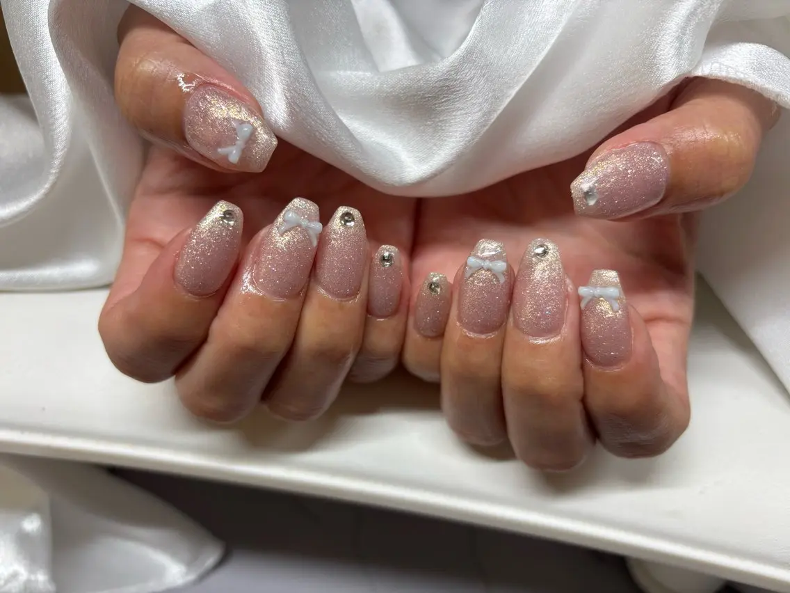 ネイル フラッシュネイル ラメ(グリッター) リボン 門真市ネイルサロン♡ KUMI.HANAのネイルデザイン