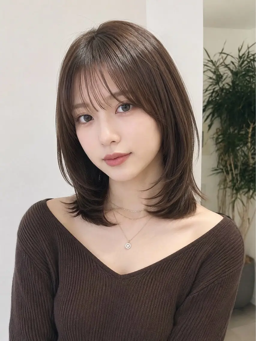 ミディアム カラー ミディアムレイヤー レイヤーカット 小顔カット カット ヘアカラー トリートメント 池袋/小顔レイヤー/ 顔まわり/taigaのヘアスタイル