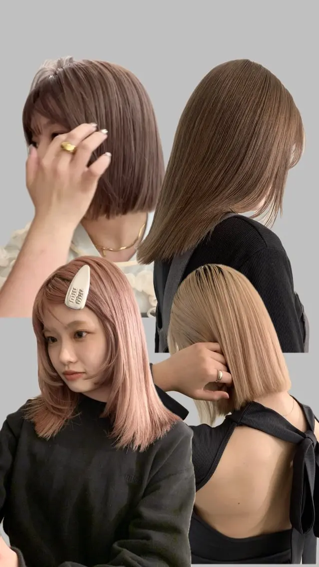 セミロング カラー ハイトーンカラー 似合わせカット カット ヘアカラー 落合希 Olivebeigeのヘアスタイル