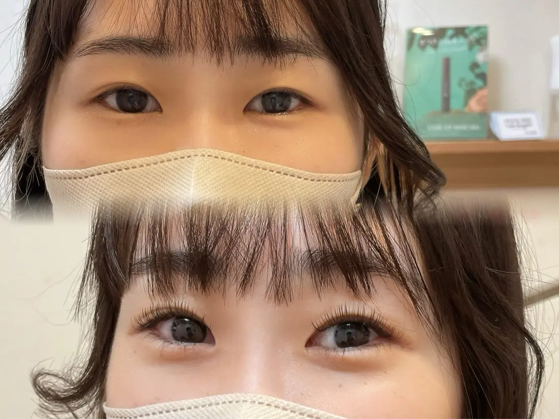 上フラットラッシュ80本 /  下まつげエクステ30本の写真