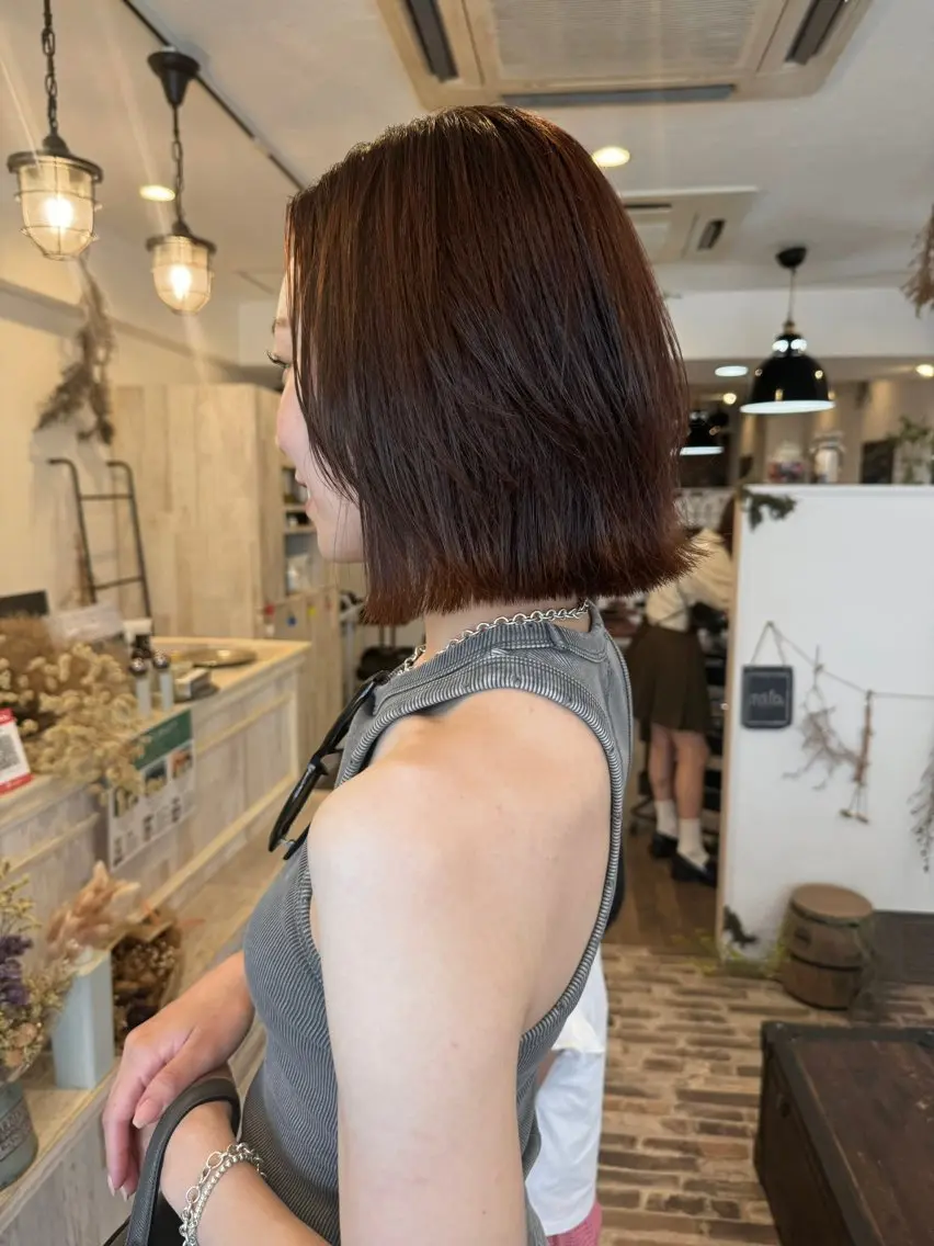 ミディアム カラー ブラウンカラー オレンジ オレンジブラウン ボブ レイヤーカット カット ヘアカラー トリートメント m ā l o.🌷 サカモトマイコのヘアスタイル
