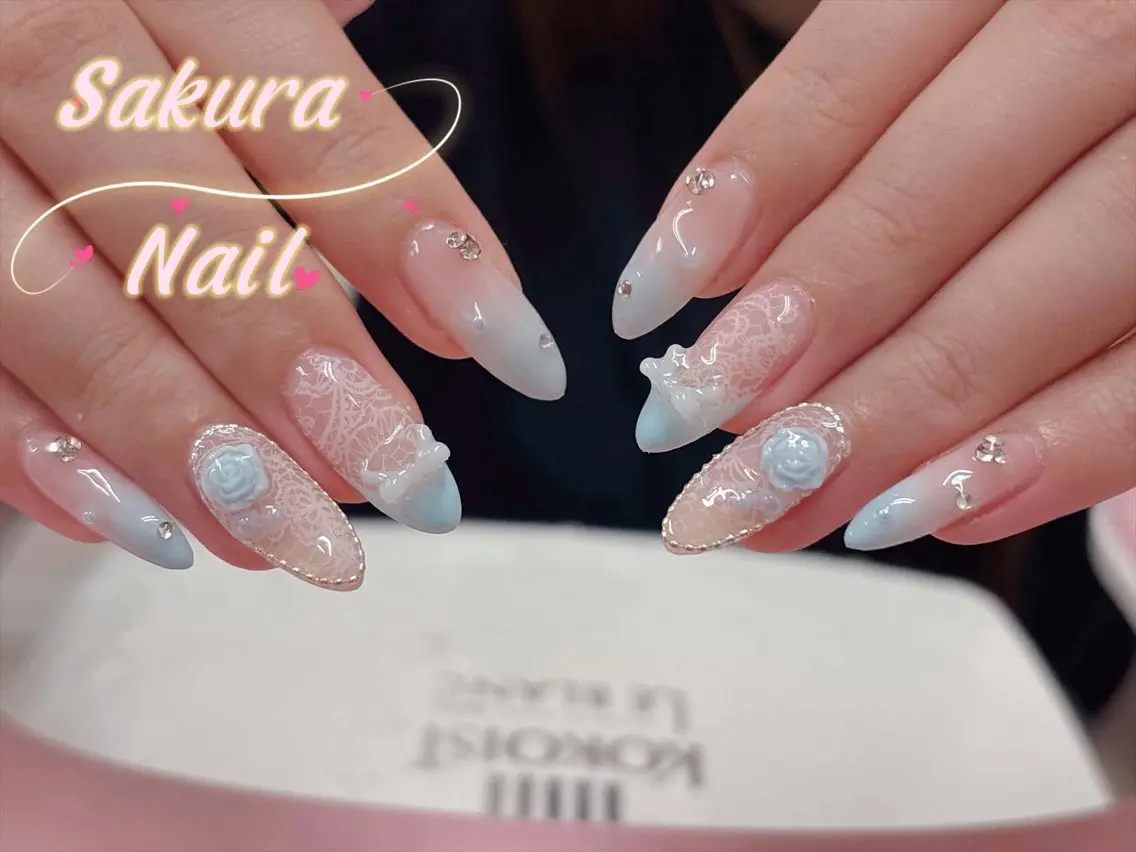 ネイル オーロラネイル クリアネイル フラッシュネイル フレンチネイル ジェルネイル ハンドネイル Sakura Nanaのネイルデザイン
