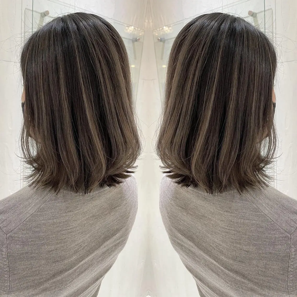 ミディアム カラー アッシュ バレイヤージュ グレージュ 外国人風カラー レイヤーカット ヘアカラー トリートメント 河合秀明/ショート /ボブ/レイヤーのヘアスタイル