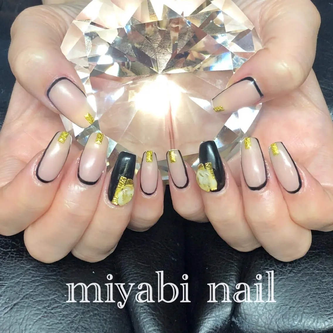 ネイル アートネイル 長さ出し ジェルネイル ゴールド マットネイル ハンドネイル miyabi nail 桂川駅近くのネイルデザイン