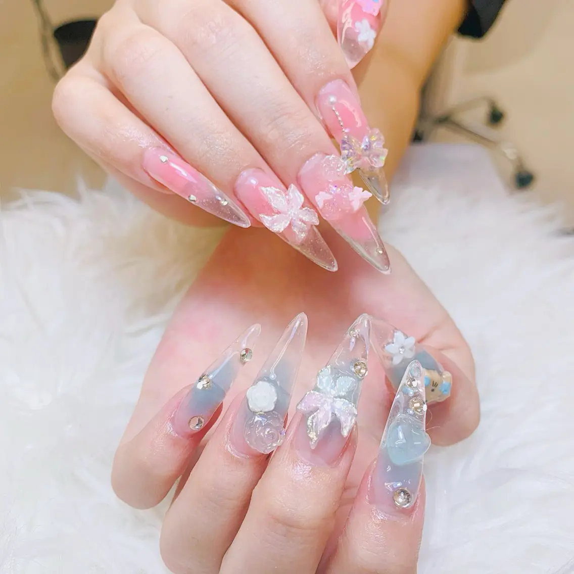 ネイル チークネイル 長さ出し フラッシュネイル フレンチネイル グラデーション ハンドネイル AN NAIL SALONのネイルデザイン