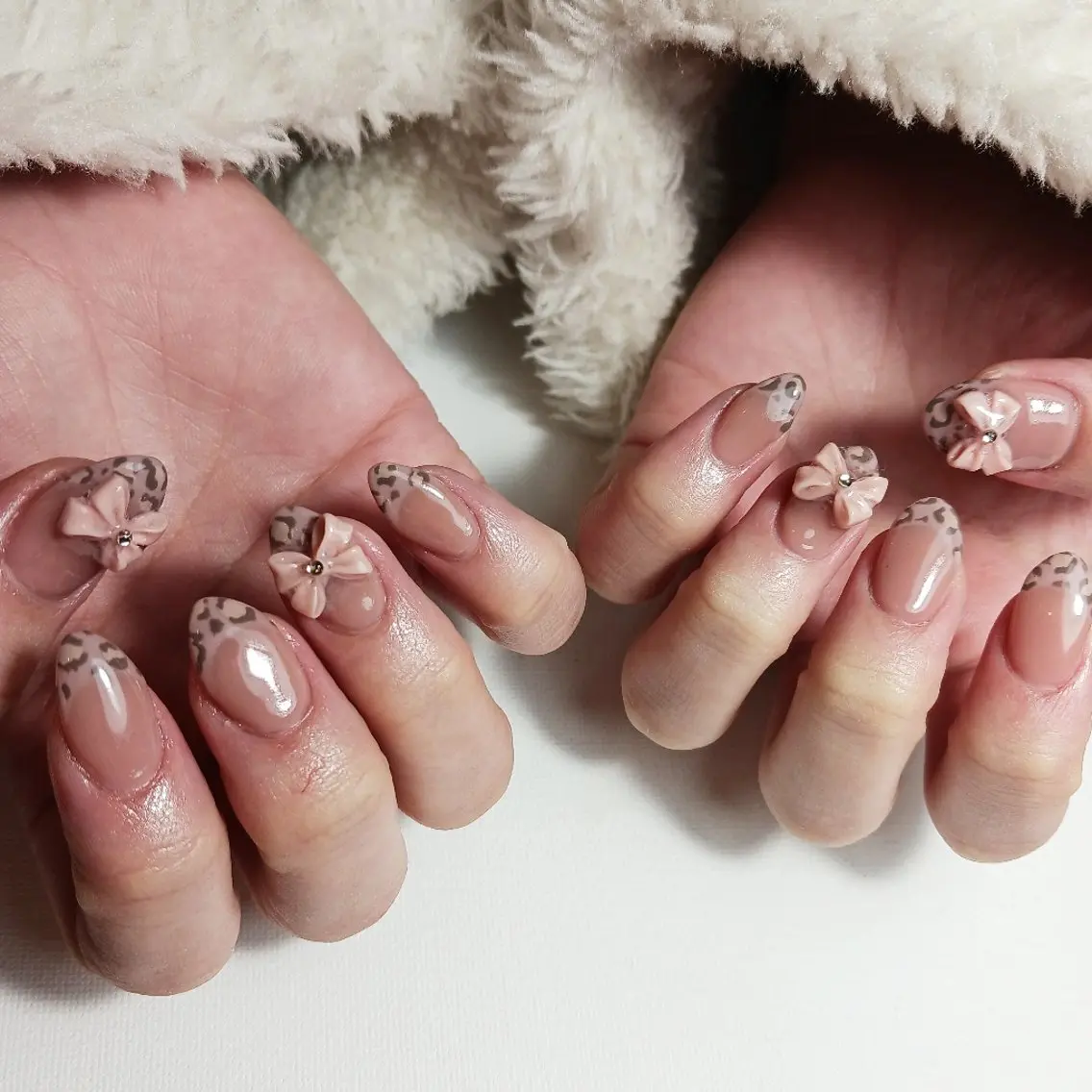 ネイル アニマル柄 フレンチネイル ジェルネイル 持ち込み リボン ハンドネイル owlnail /持込みデザイン専門のネイルデザイン