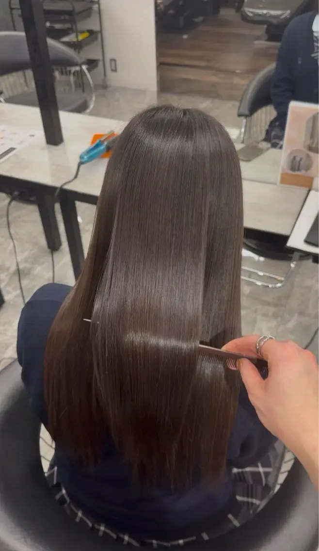 ロング 髪質改善 縮毛矯正 ヘアカラー 縮毛矯正 りきと🦋河原町 縮毛矯正/艶カラーのヘアスタイル