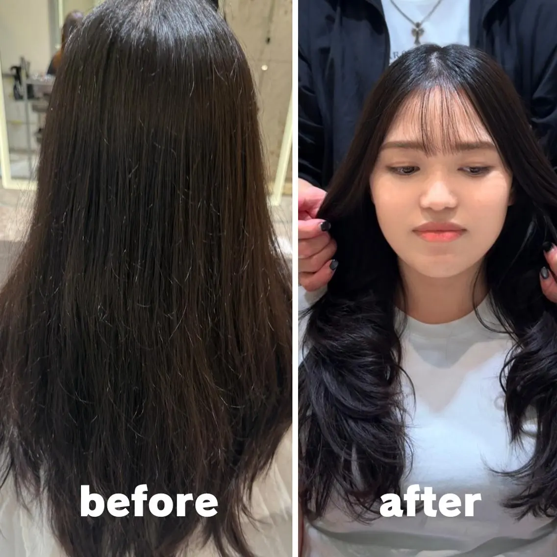 セミロング 伸ばしかけ 韓国風ヘア レイヤーカット 縮毛矯正 圧倒的美髪ストレート ツダケイタロウのヘアスタイル